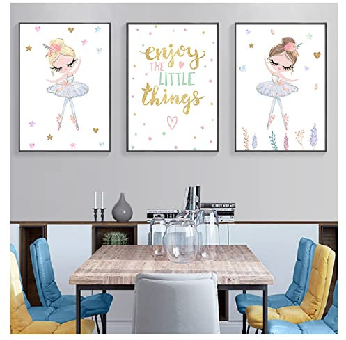Drucken Sie tanzende Mädchen Leinwand Malerei Cartoon Kunst Poster Wandbilder für Baby Mädchen Zimmer Dekor Ballett Poster Kinderzimmer Wandkunst/Kein Rahmen