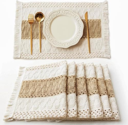 FEXIA Boho Placemats Set of 6, Macrame Table Mats Farmhouse Dining Decor