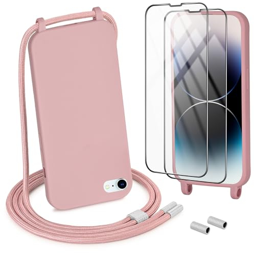 DiDaDi Handykette kompatibel mit iPhone 7/8/SE 2022 Hülle,Necklace Hülle mit Band Handyhülle für zum Umhängen Silikon Case mit Schnur Schutzfolie in Dunkelrosa Gold