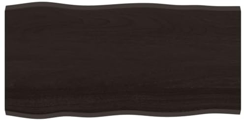 vidaXL Tischplatte, Holzplatte für Tisch Esstisch Couchtisch, Massivholzplatte Handgefertigt mit Baumkante, Ersatztischplatte, Dunkelbraun 100x50x2cm Massivholz Eiche Behandelt