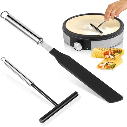 2 Stück Crepes Verteiler und Wender, Crepes Verteiler, Teigverteiler für Crepes, Crepes Wender, Crepe Tool, Edelstahl Crepe Teigverteiler für Küche Pfannkuchen Backwerkzeuge (Spachtel+ Teigverteiler)