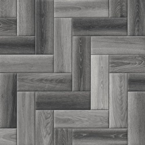 Dark Grey Modern Parquet Siren Vinyl Flooring 4mm Thick Durable Felt Backed Lino Kitchen Bathroom (2m x 2m)