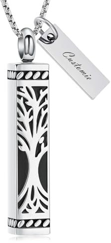 QGJNSGC Collier Urne pour Cendres Arbre de Vie Barre Cylindrique Bijoux de Crémation pour Cendres Bijoux commémoratifs pour femmes et hommes