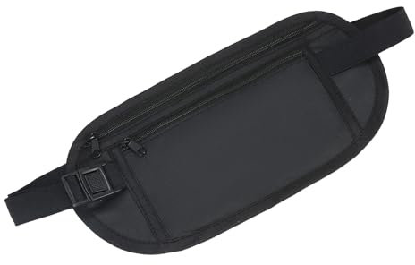 1 marsupio unisex aderente con protezione antifurto, borsa da viaggio con protezione antifurto, cintura per denaro nascosta, borsa per passaporto, adatto per sport e da portare con sé, Nero , 25 * 13