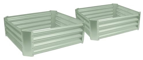 Harbour Housewares Raised Garden Bed - Green - 90 x 90cm - Square - Pack of 2 - Bottomless Galvanised Steel Planter Box for Growing Outdoor Plants, Vegetables, Flowers and Herbs