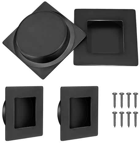 Malimali Lot de 4 poignées de porte coulissante encastrées carrées de 70 mm en acier inoxydable pour porte de poche, placard, porte de placard de cuisine (noir mat)