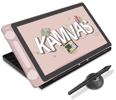 HUION Kamvas 13 Gen 3 Grafiktablett mit Display, Entspiegeltes Geätztes Glas, PenTech 4.0, 16384 Stiftdruck, Verstellbarer Ständer, 13,3 Zoll Dual Dial Zeichentablett für Designer, Künstler, Rosa