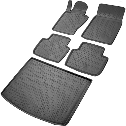 RECAMBO Gummimatten & Kofferraumwanne Set passend für BMW 5er E61 Touring | 2004-2010 - 100% passgenaue Auto Fußmatten und Kofferraummatte aus hochwertigen rutschfesten TPE - Schwarz