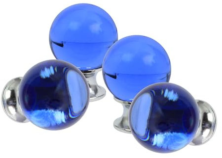 domino Lot de 4 boutons de meuble élégants Crystal D - 30 mm - En chrome et bleu - Design en verre robuste - Style glamour - Parfait pour les armoires et les commodes