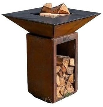 Grill'Chic - Braciere piastra Le Cévenol con mobile Range Legno in corten 74x74x90 Barbecue da esterno Grill'Chic