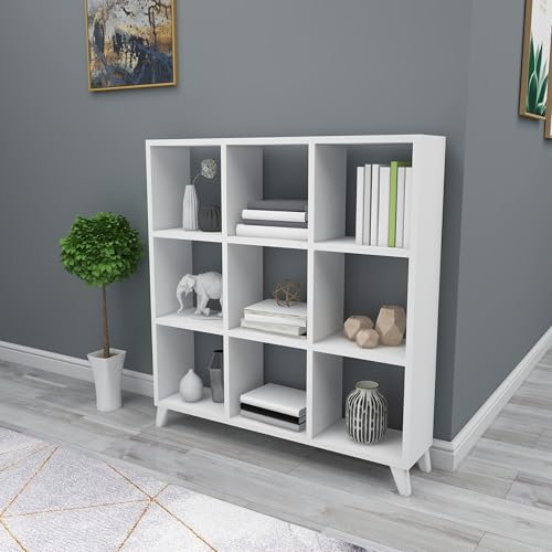 gowoll Raumteiler Bücherregal 88x88 cm mit 9 Fächern Regal Weiß, Aufbewahrung Würfelregal für deko Wohnzimmer, Kinderzimmer und Büro