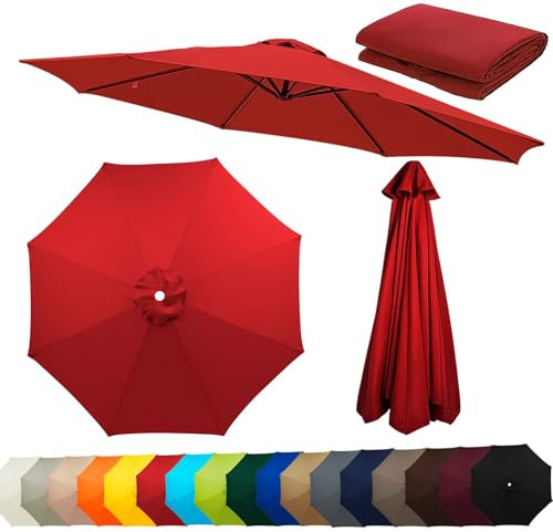 Auvent De Remplacement Pour Parasol De Terrasse 230CM 270CM 300CM, 8 Baleines Toile De Rechange Pour Parasol Déporté De Jardin, Housse De Rechange Pour Parasol De Plage(Rouge,300CM-9.8FT)