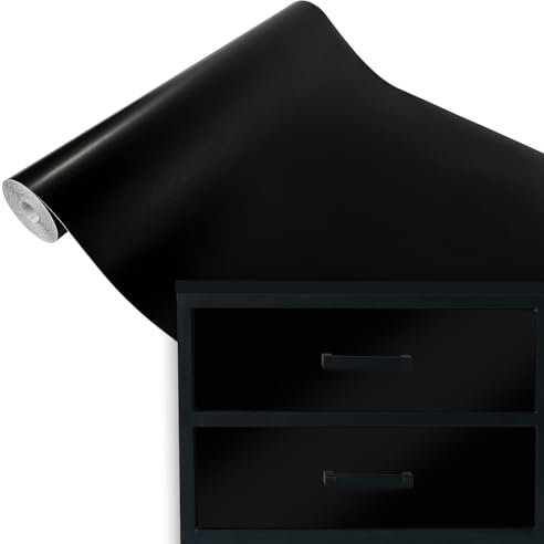 DecoMeister Vinilo Adhesivo Para Pared Muebles Negro Profundo Mate Papel Autoadhesivo de PVC Para Cocina Armario Bricolaje Lámina Decorativa Película Para Forrar En Rollo 45 x 100 cm Por Metros
