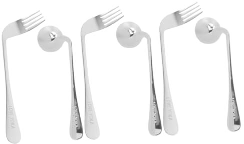 FOMIYES 3 Juegos tenedor de codo de anciano cuchara de ayuda comer ayuda culty Cubiertos curvados para ancianos Cubiertos angulados para personas mayores cubiertos acero inoxidable Silver