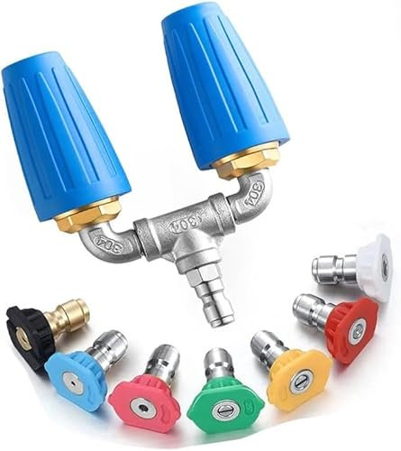 LOVTOUR Dual Turbo Nozzle for Pressure Washer, 360° Rotating Turbine Nozzle with 1/4 Quick Connector & 7 Adapters, 4-6 GPM, 4000 PSI (Blue)