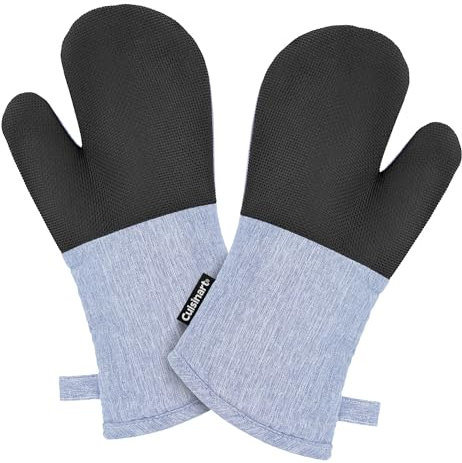 Cuisinart Kitchen Oven Mitts – Heat-Resistant Kitchen Mitts for Oven with Non-Slip Neoprene Palm, Long Cuff, and Cotton Filling – Durable Oven Gloves for Cooking, Baking, & Grilling (Chambray)