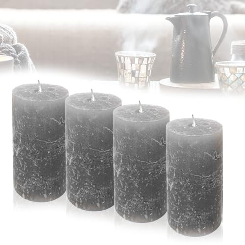 Candelo 4er Set Kerzen Ambiente Rustic Stumpenkerzen - Grau - große Rustik Kerze 12cm - lange Brenndauer ca. 60 Stunden Weihnachtskerzen Adventskranz