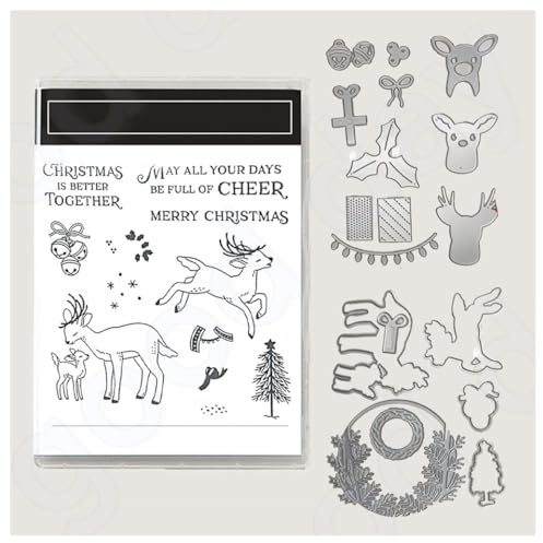 BrightGlow Weihnachten Transparente Stempel Set Stempel und Stanzschablonen Set Weihnachts Stanzformen Schablonen mit Santa Hirsch, Baum Silikonstempel und Stanzen Set für Weihnachten #3 13.99