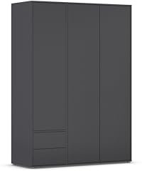 Rauch Möbel Nabila, Drehtürenschrank, Kleiderschrank, Kleiderschränke, Garderobe, 3-türig, 2 Schubladen, push-to-open, Farbe Grau metallic, Schwarz, 140x194x53cm
