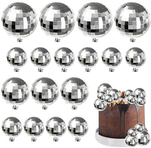 Xsstarmi 24 Pack Ball Cake Topper Shiny Silver Disco Ball Cake Pick Ball Centerpiece Decor Cake Decorations for Baby Shower Wedding Bridal Shower Birthday Party Supplies