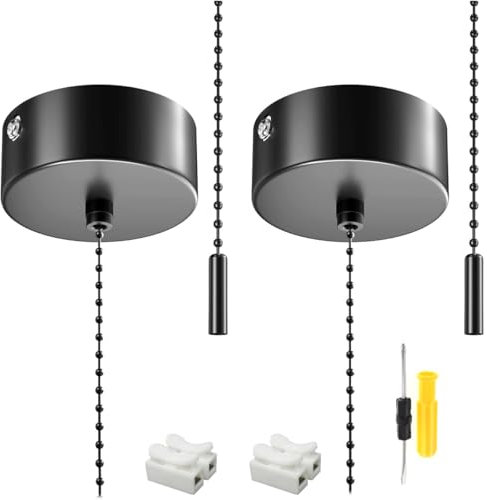 Acmerota Bathroom Light Pull Cord Switch Ceiling Pull Cord Light Switch with Chain Kit Bathroom Accessories 150cm Cord Black Light Pull Cord Switch for Bathroom Ceiling with Connector (Black)