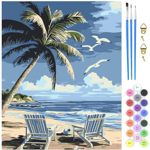 MXJSUA Sillas De Playa Pintar por Numeros Adultos, DIY Pintura por Numeros Cuadros para Pintar por Numeros Kit con Pinceles y Pinturas Acrilicos, 40x50cm