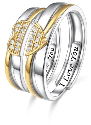 HOOHWE Couple Ringe S925 Sterling Silber Partnerringe Verlobung Promise 2In1 Ich liebe dich Sonne und Mond Stern Paar Ringe für Damen Männer Einstellbares Herz ringe