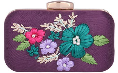 Adoptfade Damen Clutch Stickerei Abendtasche Damen Hardcase Glitzer Abendtaschen Clutches, Violett
