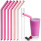 NiHome Lot de 6 pailles en silicone réutilisables, extra larges, pour boba, smoothies et thé aux bulles, longueur découpable, sans BPA, avec 2 brosses de nettoyage (dégradé de rose)