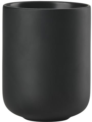 Zone Denmark Sensu Zahnputzbecher, Zahnbürstenhalter, Zahnbürstenbecher, aus Steinzeug/Keramik, Schönes & Praktisches Badezimmer Zubehör, Durchm. 7,4 cm, Höhe 9,5 cm, Schwarz