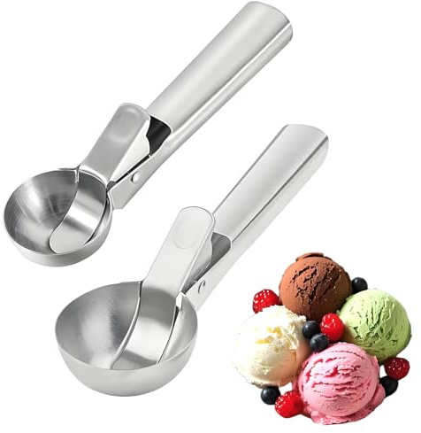 2 Stück Eisportionierer in Verschiedenen Größen - Antihaft | Eiskugelportionierer aus Edelstahl für Eiskugeln, Fleischbällchen, Obst und Teig (Silber)