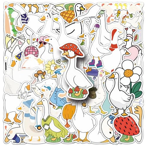 50 Stück Gans Aufkleber Vinyl Niedlich Tier Aufkleber für Laptop Telefon Skateboard Scrapbook Motorrad Koffer Computer Auto Gepäck,Wasserfeste Funny Cartoon Sticker für Jugendliche Erwachsene