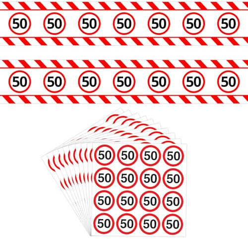 DazzJoy 50 Geburtstag Deko Set mit 50 Geburtstagsdeko Absperrband 15m und 10 Aufkleber, Deko 50. Geburtstag Mann Frau, Verkehrsschild Deko 50 Geburtstags Frauen Männer,50 Jahre Jubiläum Party Geschenk