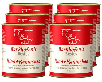 Barkhofen Tiernahrung Nassfutter für Ihren Hund 6X 800 g – Hundefutter nass & getreidefrei mit Rind & Kaninchen – Hunde Futter in Dosen ohne Getreide