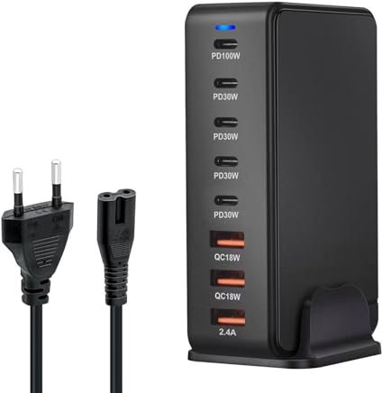 NOUVEAU 268W USB C Plug Fast Charge Block 8-Port Station Hub Chargeur GaN Chargeur PD Ordinateur Portable Multiport USB Plug pour Macbook Air/Pro,Steam Deck,Dell XPS,IPHONE 15/14/13,IPAD, Samsung