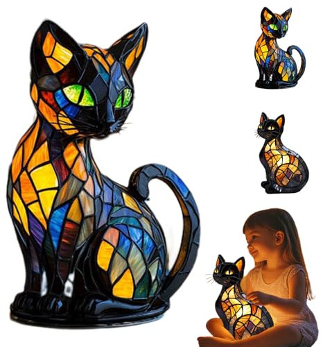 Leuchtkatze, Katzenlampe Mosaik, Katzenlampe Mit Warmem Umgebungslicht, Handgefertigte Harz Nachttischlampe, Led Ambientelampe Wohndekor FüR Katzen- Und Hundeliebhabe (A)