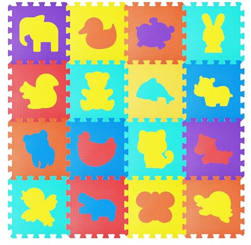 16 Teile Puzzlematte für Babys, Baby Spielmatte aus Eva | Sicher & ungiftig | Lernmatte mit Tier-Motiven | rutschfeste Krabbelmatte | Leicht zu reinigen, 30 x 30 x 1 cm