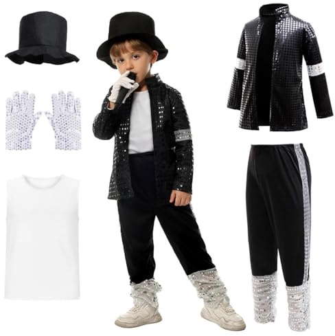 Lito Angels Traje de Estrella Pop para Niños, Negro, 6-7 Años
