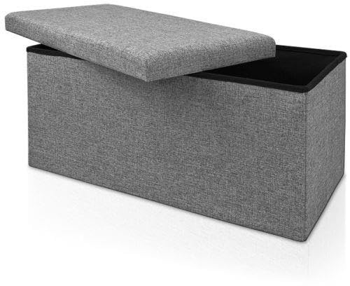 Hampton & Stewart Folding Storage Ottoman Bench – Linen Fabric Footstool with Lid, Collapsible Storage Box Chest & Seat – Modern Upholstered Design in 3 Sizes (Single, Double, Triple) (Grey, 110W cm)