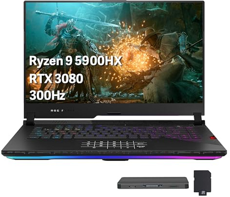 ASUS ROG Strix SCAR 15 15.6 FHD IPS 300Hz Gaming Laptop, AMD Ryzen 9 5900HX, NVIDIA GeForce RTX 3080, 64GB RAM, 4TB PCIe SSD, RGB Backlit Keyboard, WiFi 6, Win 11 Pro, Gray, 128GB Docking Station Set