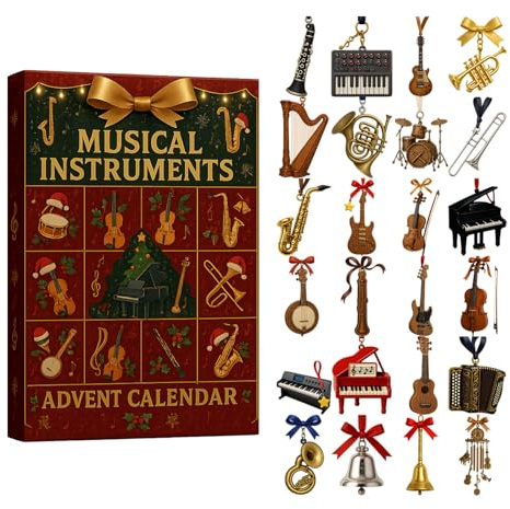 Calendrier de l'Avent 2025 pour Instruments de Musique Ornement d'arbre Musical de 24 Jours Calendrier de Compte à Rebours de Noël Boîtes De Calendriers De Noël pour Filles Garçons