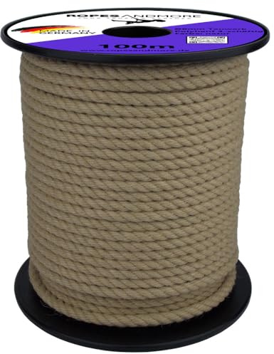 Ropes and More Corde torsadée en polychanvre 8 mm 10 à 100 mm Épissable, Corde de chanvre synthétique pour l'extérieur, les projets d'escalade et de bricolage de Ropes and More (40 m – sans bobine)