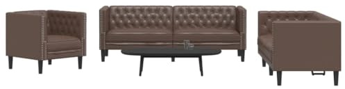 Bucmath 3-TLG. Chesterfield-Sofa-Set Braun Kunstleder, Robustes Wohnzimmer-Möbelset, Bequeme Polsterung, Langlebige Wohnlandschaft für stilvolle Einrichtung