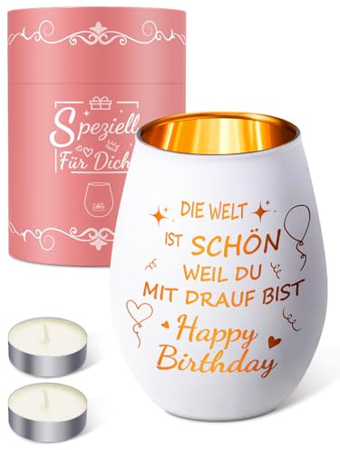VEROTYCO Windlicht Tischdeko, Windlicht Glas mit Geschenkbox für Frauen Geburtstagsgeschenke für Frauen Glas Windlichter mit Spruch Geschenke Dankeschön Geschenke für Mütter Töchter Fraud, Weiß-05