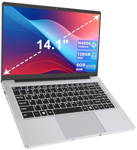 LEEDOW 14 Laptop - Celeron N4000 Dual-Core Up to 2.6GHz,6GB RAM,128GB SSD,Silent Fanless Design,Fast Dual-Band WiFi,Bluetooth 5.0,USB 3.0,Mini-HDMI – Ideal for Home,Study & Office