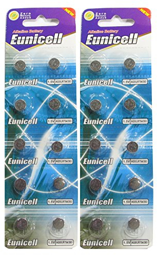 20 Eunicell AG5 / 393 / LR48 Button Cell Battery Long Shelf Life 0% Mercury (Expire Date Marked)