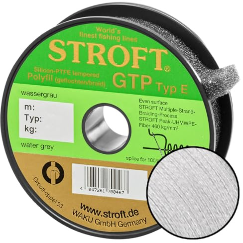 Stroft Schnur GTP Typ E wasser grau 300m geflochtene Angelschnur - 8-fach PE Braid, rund & leise, extrem abriebfest, hohe Tragkraft, ohne Coating, für Spinnfischen auf Hecht, Zander & Barsch