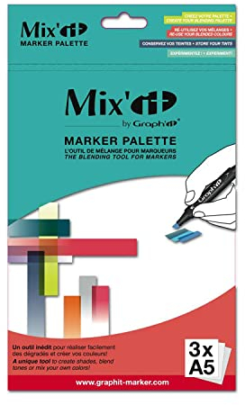 GRAPH’IT Mix’It Marker Palette Sachet de 3 palettes de mélange de couleurs pour marqueurs à alcool ou marqueurs à base d’eau, format A5, réutilisables