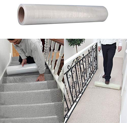 100m x 60cm Clear Carpet Floor Protector Film Self Adhesive Carpet Floor Stairs Protection Sheet Cover Film Roll Protecting Water Resistant Dust