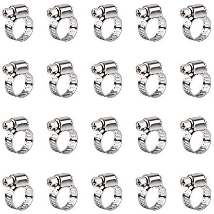 INCREWAY Verstellbare Schlauchklemme, 20 Stück, Edelstahl, glänzende Schlauchschellen, langlebige Schlauchschellen, geeignet für Rohre mit 6–12 mm Durchmesser (Silber)